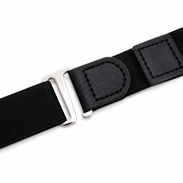 Adjustable black shirt stay belt with secure fastening system